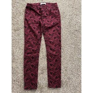 Tris Jeans Red Black Floral Women's Juniors Denim Jeans 5-Pocket Button Zip